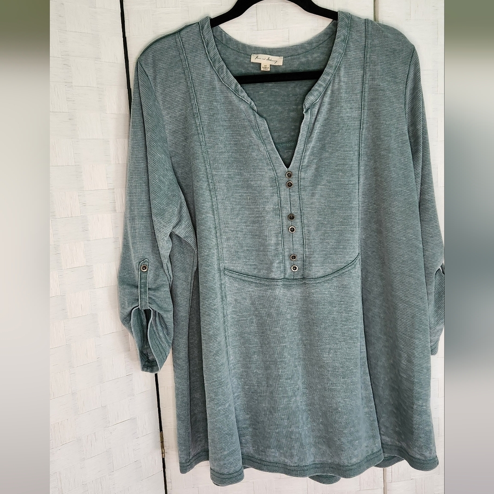 Plus Size 3X Jane and Delancey Blue Green 3/4 Sleeve Blouse Tunic